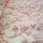 Tessuto Ricamo Perline Pailettes Rosa antico