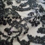 Tessuto Ricamo Perline Pailettes Nero