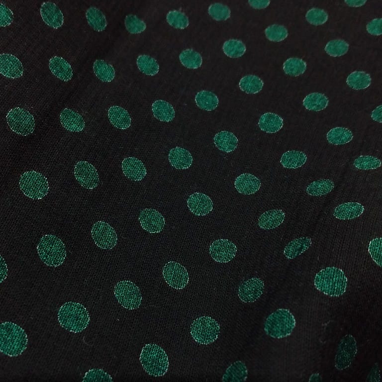 Tessuto Mussola pois verde nero